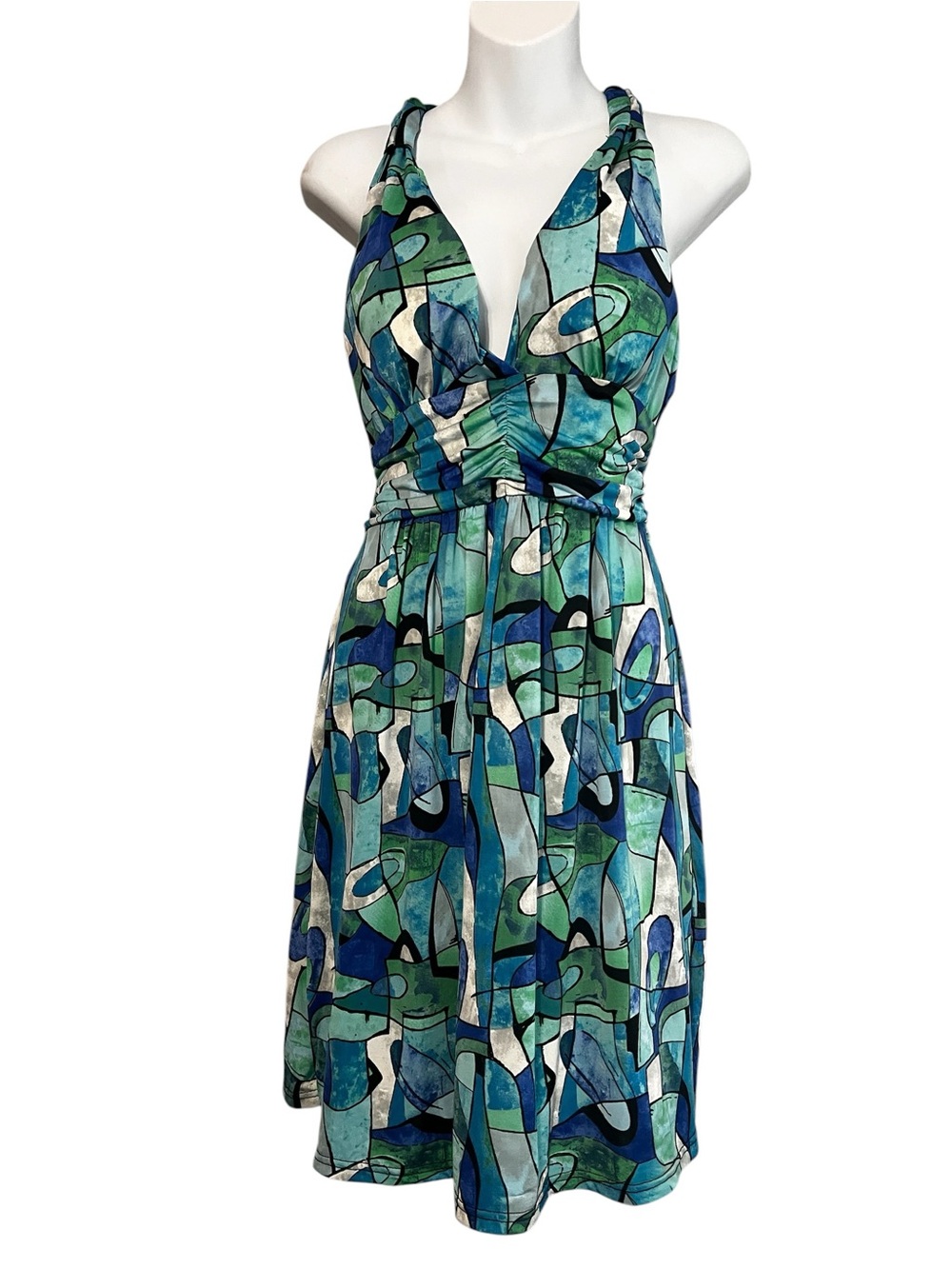 India Boutique Blue & Green Abstract Halter Dress